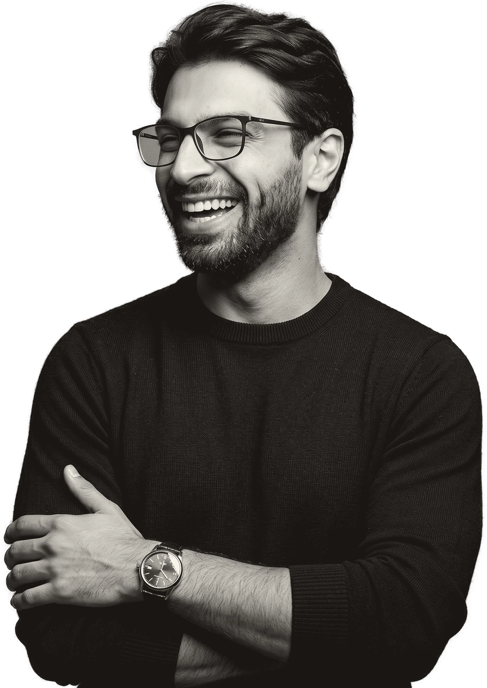 Anar Mammadli, arms folded, in a black sweater.